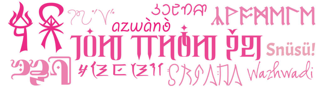 An image with multiple ways of saying "hello" and "welcome" in a variety of conlangs