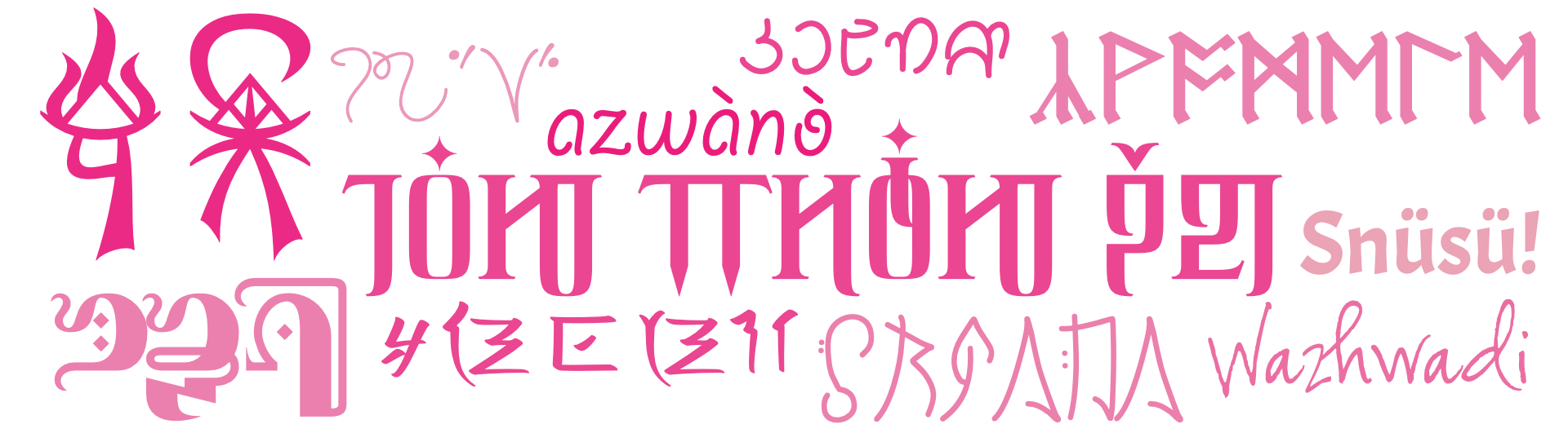 An image with multiple ways of saying "hello" and "welcome" in a variety of conlangs