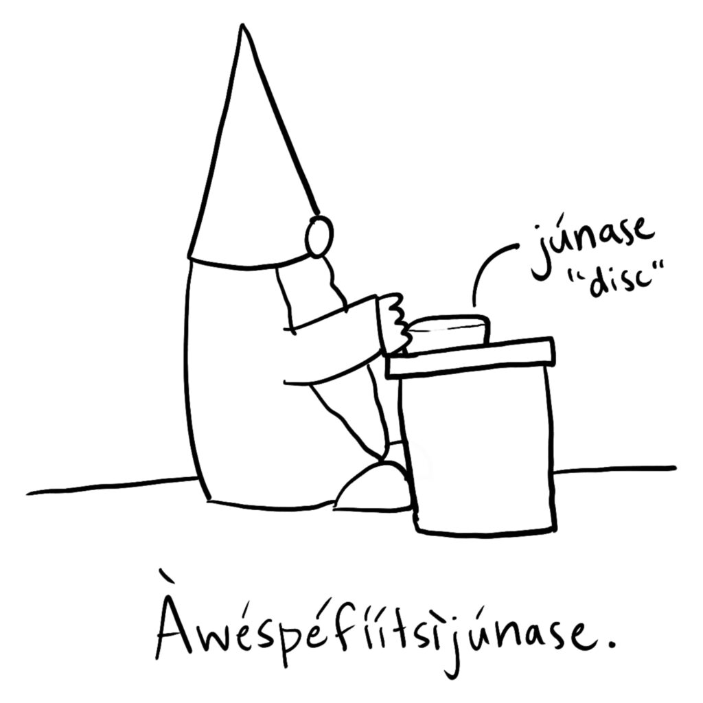 A drawing of a nisse shaping dough into a disc.